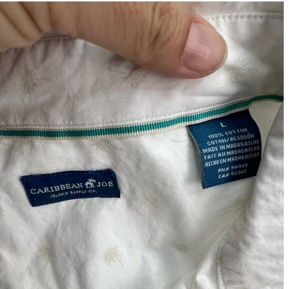 Caribbean Joe White w Off White Embroidered Palm Trees Short Sleeve Large - Picture 6 of 9